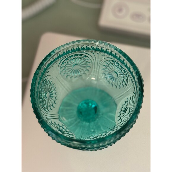 The Pioneer Women 10oz Adeline Turquoise Footed Glass Ice Cream sundae cup EUC - Picture 5 of 10